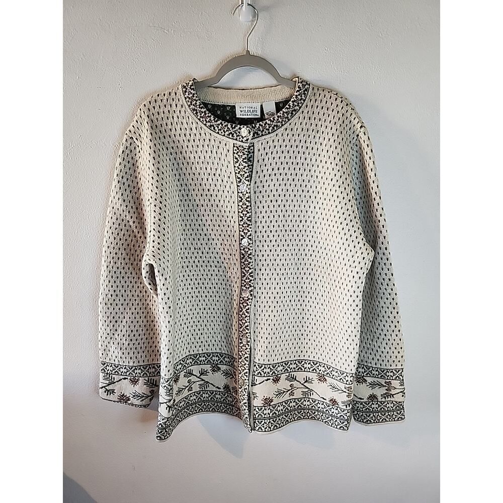 National Wildlife Federation Womens Fair Isle Nordic 2X Jacket Cardigan Wool